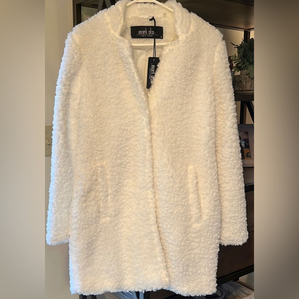 *NWT* Mark Alan New York White Sherpa Knee Length Button Front Dress Coat